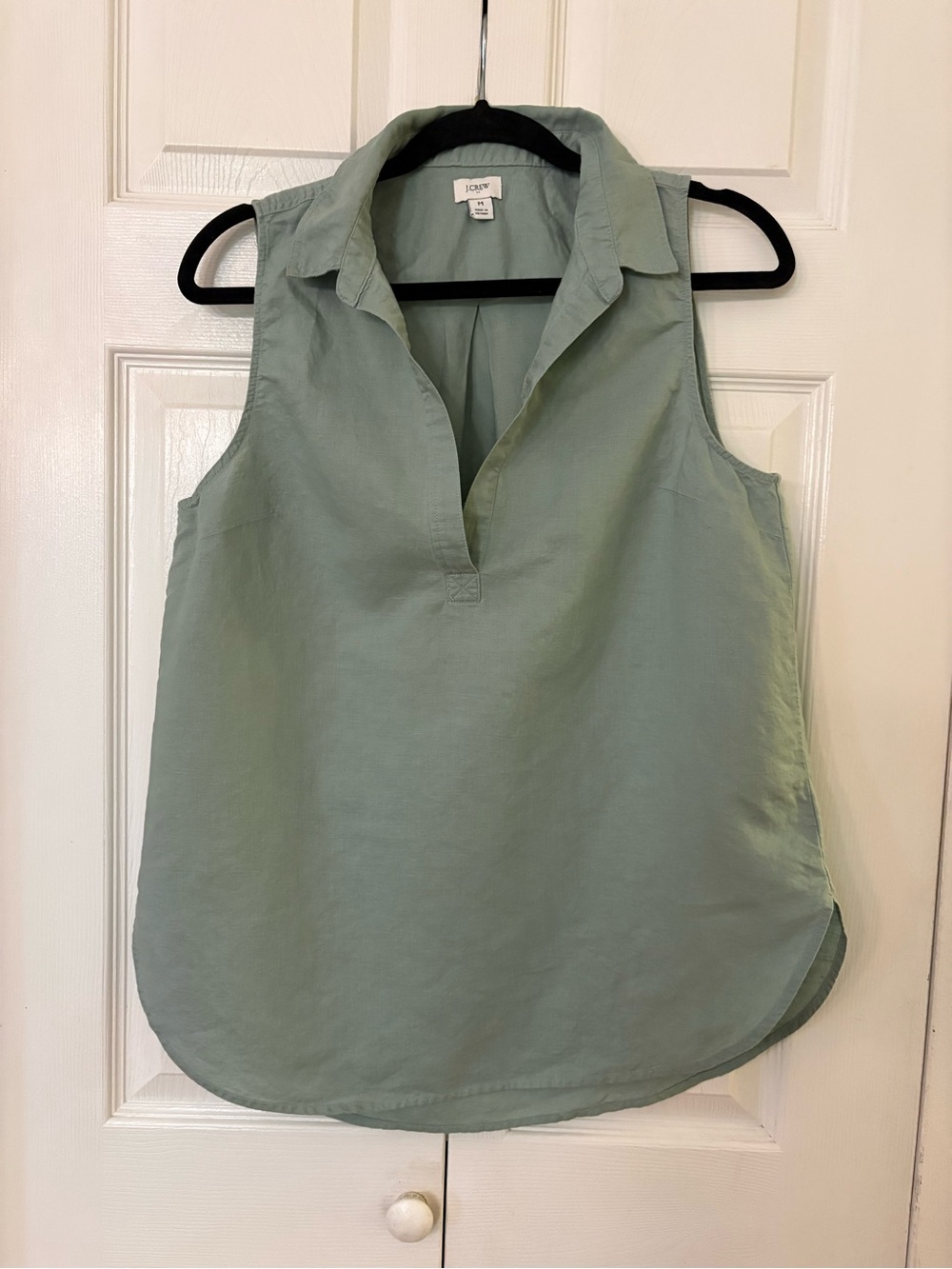 J. Crew Sleeveless Linen Blend Tunic Top in Sage Green Medium